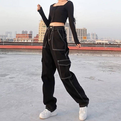 Patchwork  Pocket Baggy Jeans